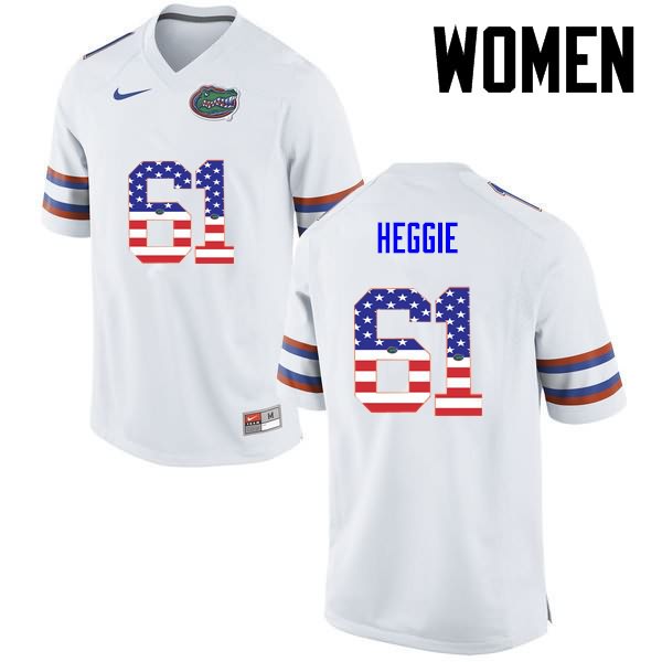 NCAA Florida Gators Brett Heggie Women's #61 USA Flag Fashion Nike White Stitched Authentic College Football Jersey NBW8164BS